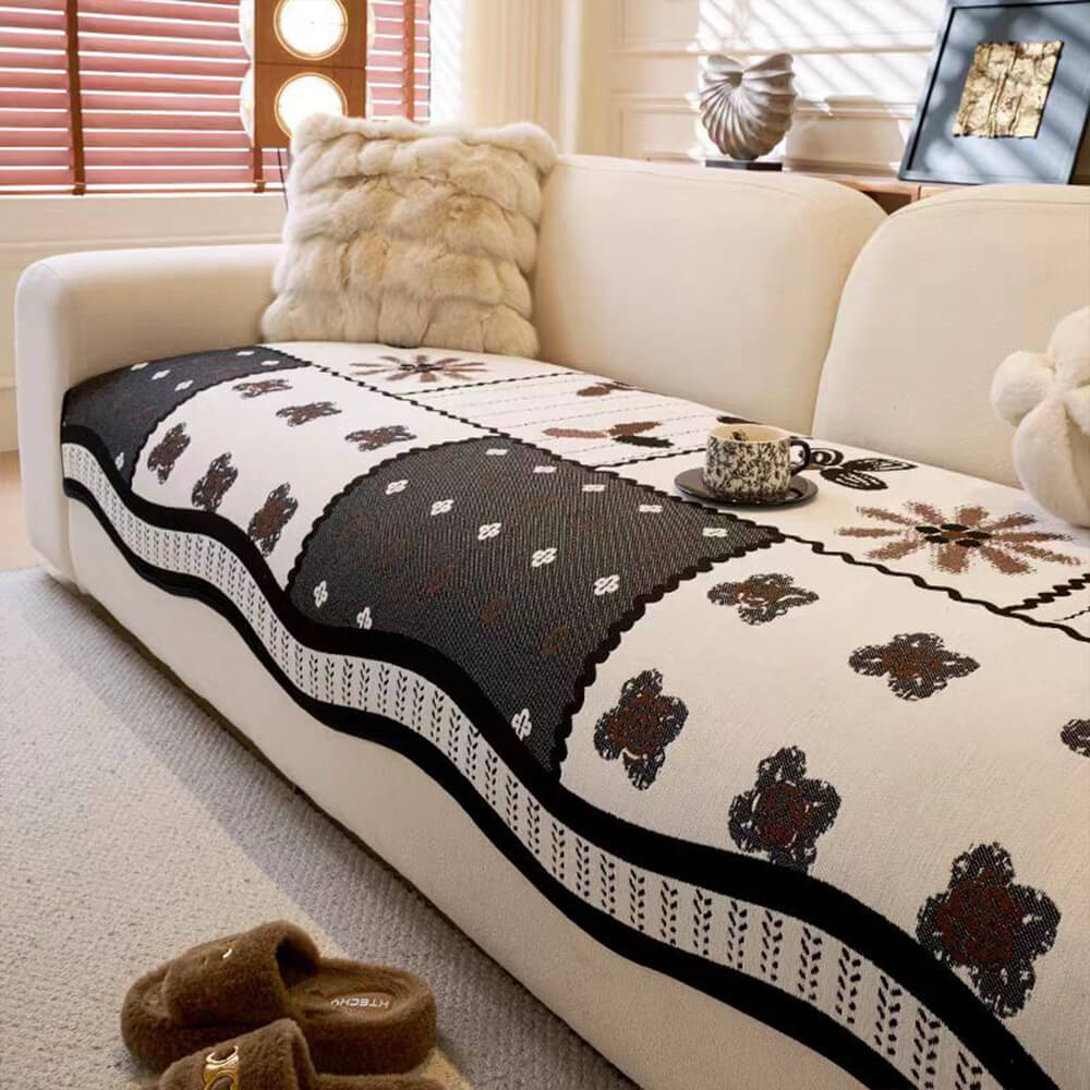 Housse de canapé antidérapante en tissu chenille résistant aux griffures style champêtre forme irrégulière