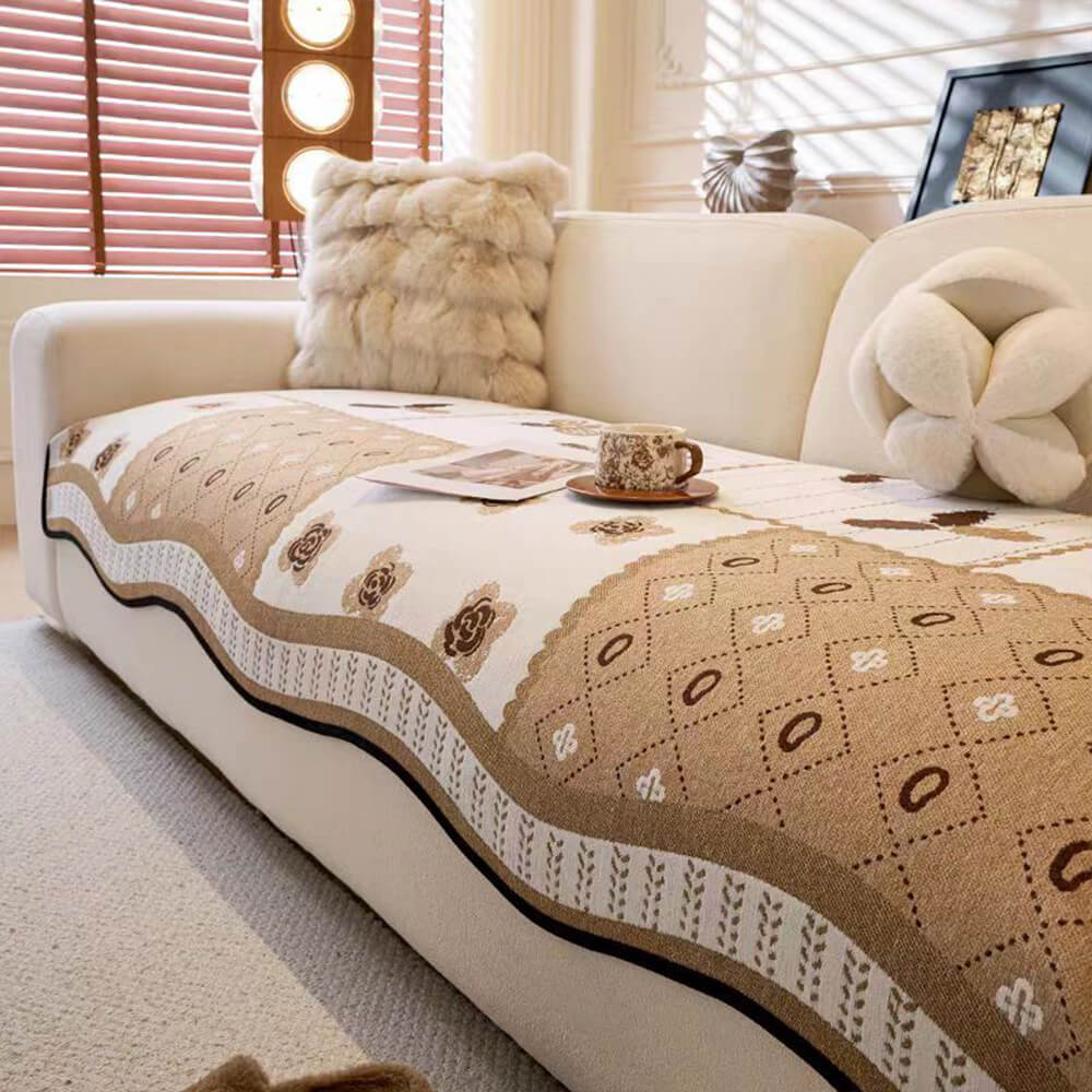 Housse de canapé antidérapante en tissu chenille résistant aux griffures style champêtre forme irrégulière