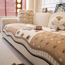 Housse de canapé antidérapante en tissu chenille résistant aux griffures style champêtre forme irrégulière