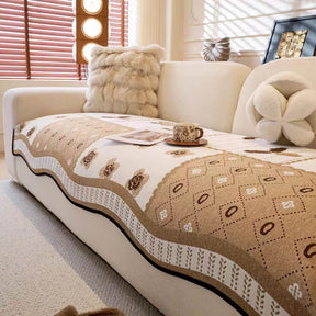 Housse de canapé antidérapante en tissu chenille résistant aux griffures style champêtre forme irrégulière