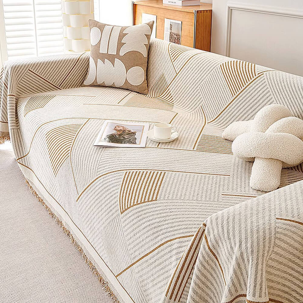 Housse de canapé en chenille à motif géométrique classique