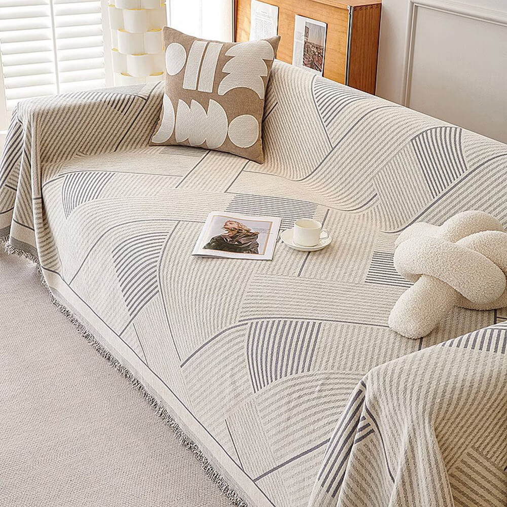 Housse de canapé en chenille à motif géométrique classique