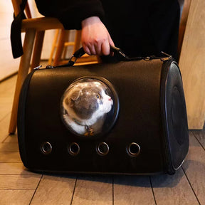 Sac de transport pour chat en cuir classique respirant avec dôme transparent