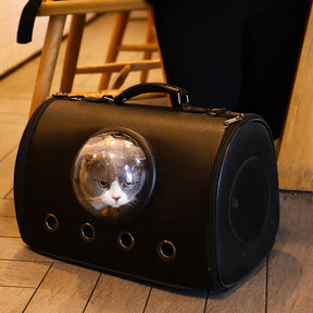 Sac de transport pour chat en cuir classique respirant avec dôme transparent