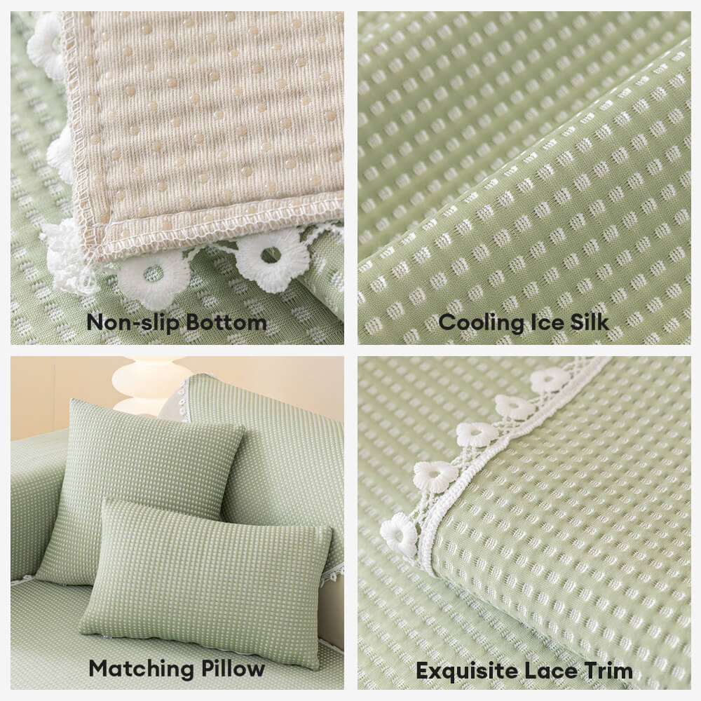 Coussin rafraîchissant avec bordure en dentelle délicate et housse de canapé effet glacé