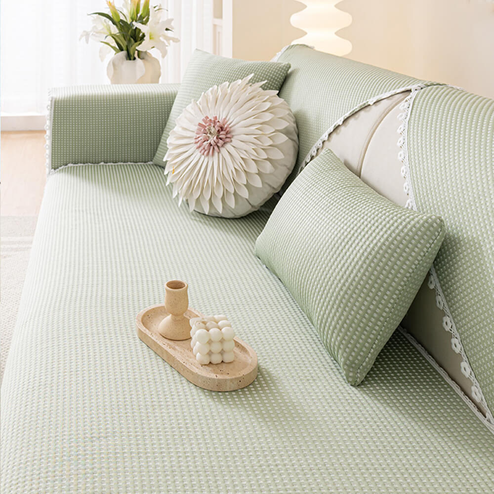 Coussin rafraîchissant avec bordure en dentelle délicate et housse de canapé effet glacé