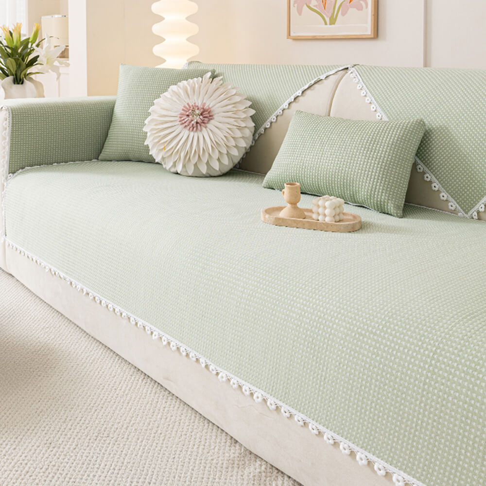 Coussin rafraîchissant avec bordure en dentelle délicate et housse de canapé effet glacé