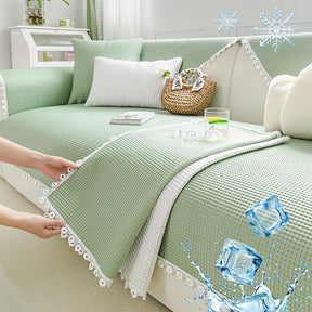 Coussin rafraîchissant avec bordure en dentelle délicate et housse de canapé effet glacé