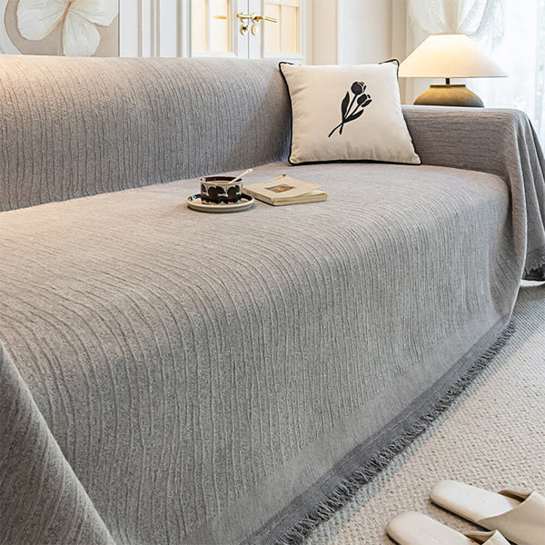 Jeté de canapé housse de canapé crème en chenille résistante aux griffures adaptée aux animaux