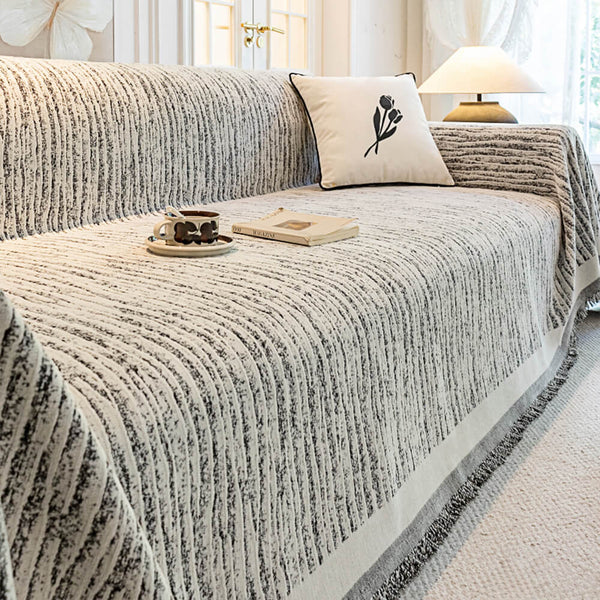 Jeté de canapé housse de canapé crème en chenille résistante aux griffures adaptée aux animaux