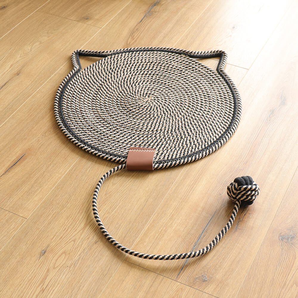 Tapis à gratter rond en forme d'oreilles de chat durable avec balle de jouet