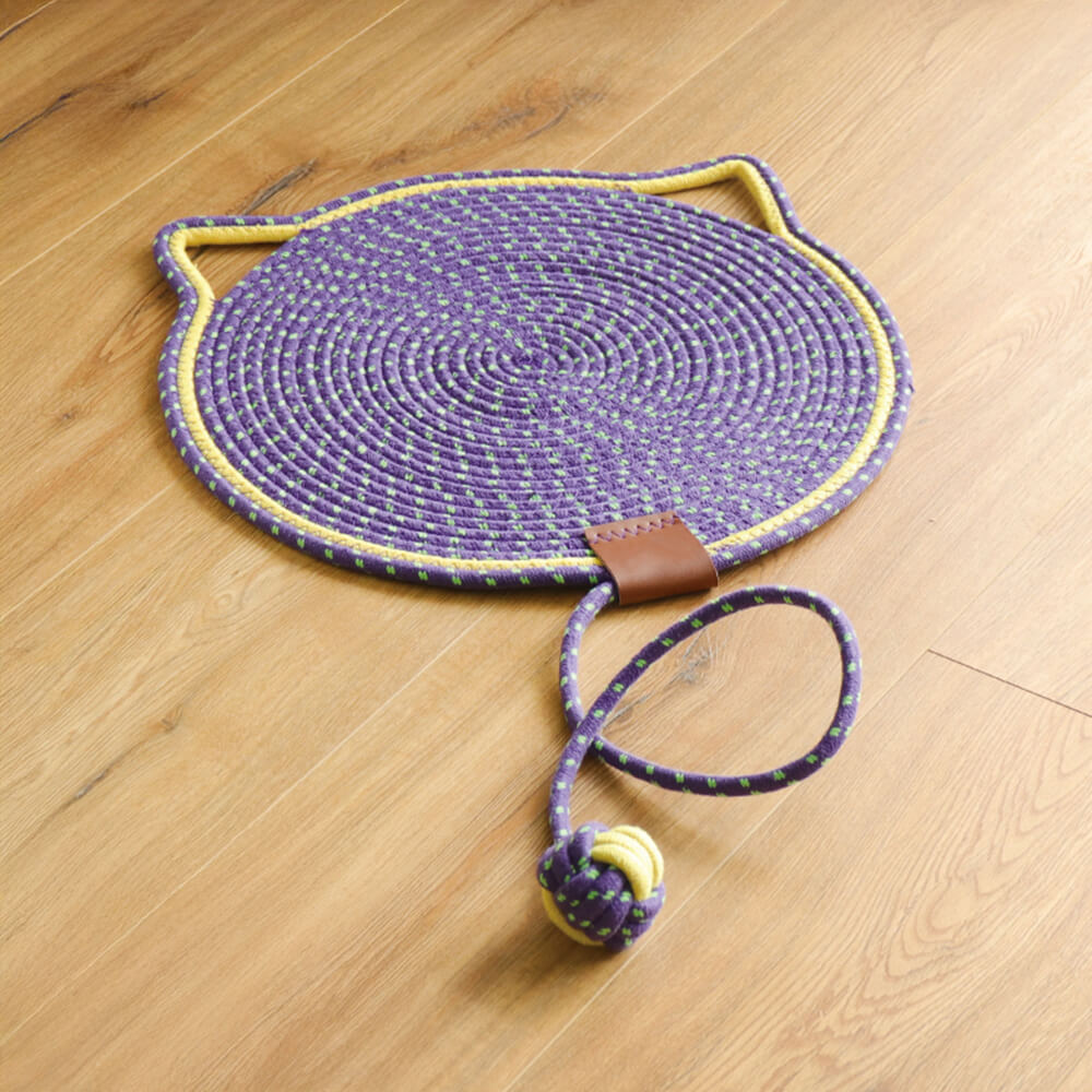 Tapis à gratter rond en forme d'oreilles de chat durable avec balle de jouet