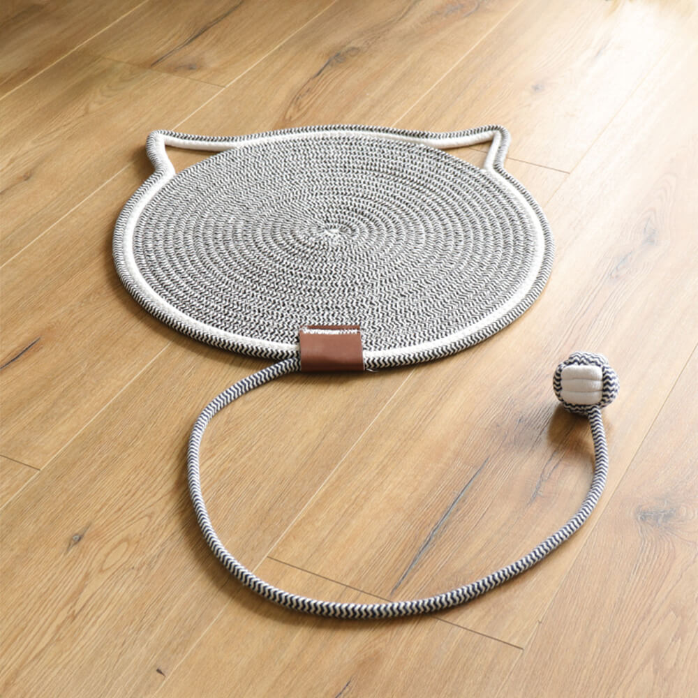 Tapis à gratter rond en forme d'oreilles de chat durable avec balle de jouet