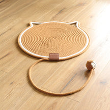 Tapis à gratter rond en forme d'oreilles de chat durable avec balle de jouet