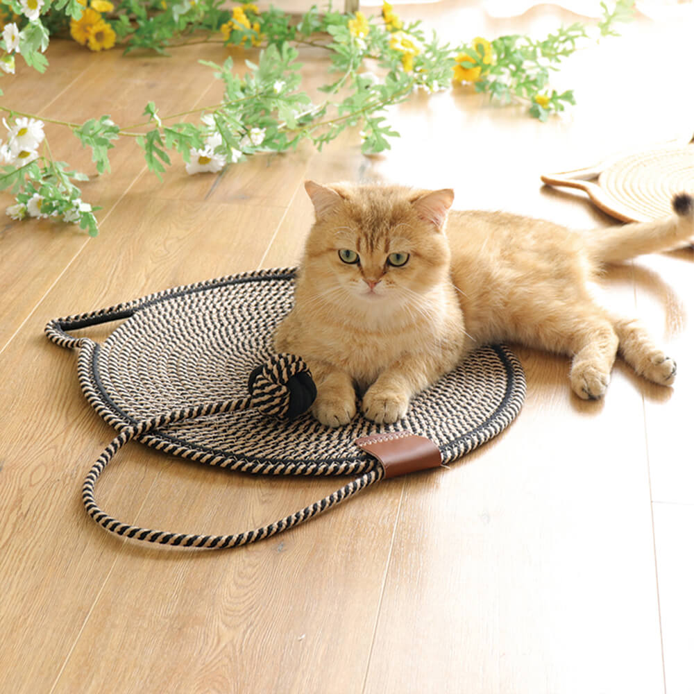 Tapis à gratter rond en forme d'oreilles de chat durable avec balle de jouet