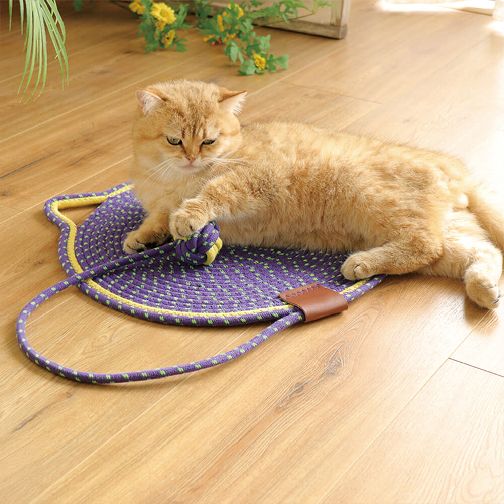Tapis à gratter rond en forme d'oreilles de chat durable avec balle de jouet