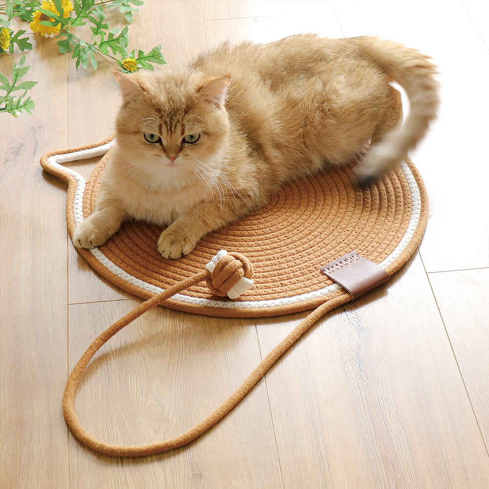 Tapis à gratter rond en forme d'oreilles de chat durable avec balle de jouet