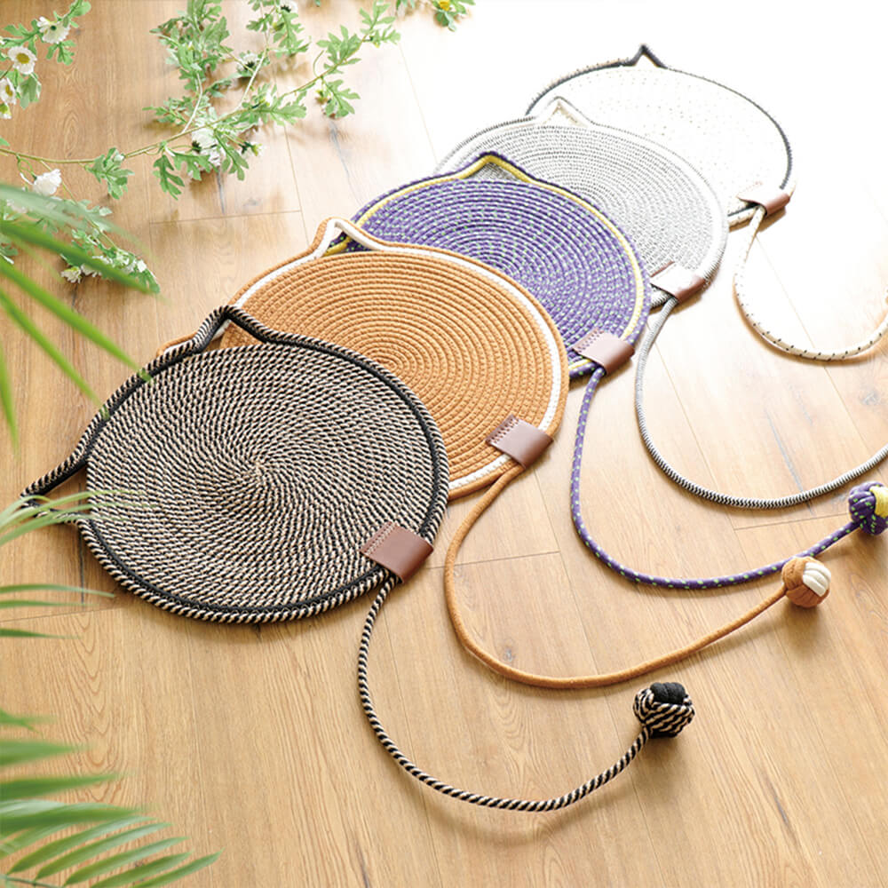 Tapis à gratter rond en forme d'oreilles de chat durable avec balle de jouet