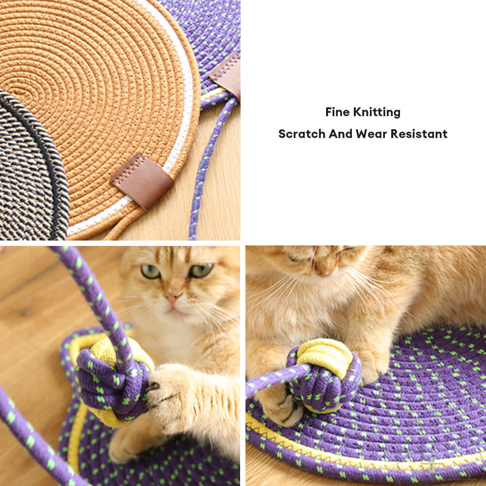 Tapis à gratter rond en forme d'oreilles de chat durable avec balle de jouet