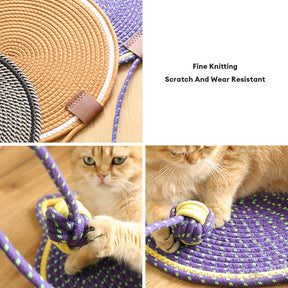 Tapis à gratter rond en forme d'oreilles de chat durable avec balle de jouet