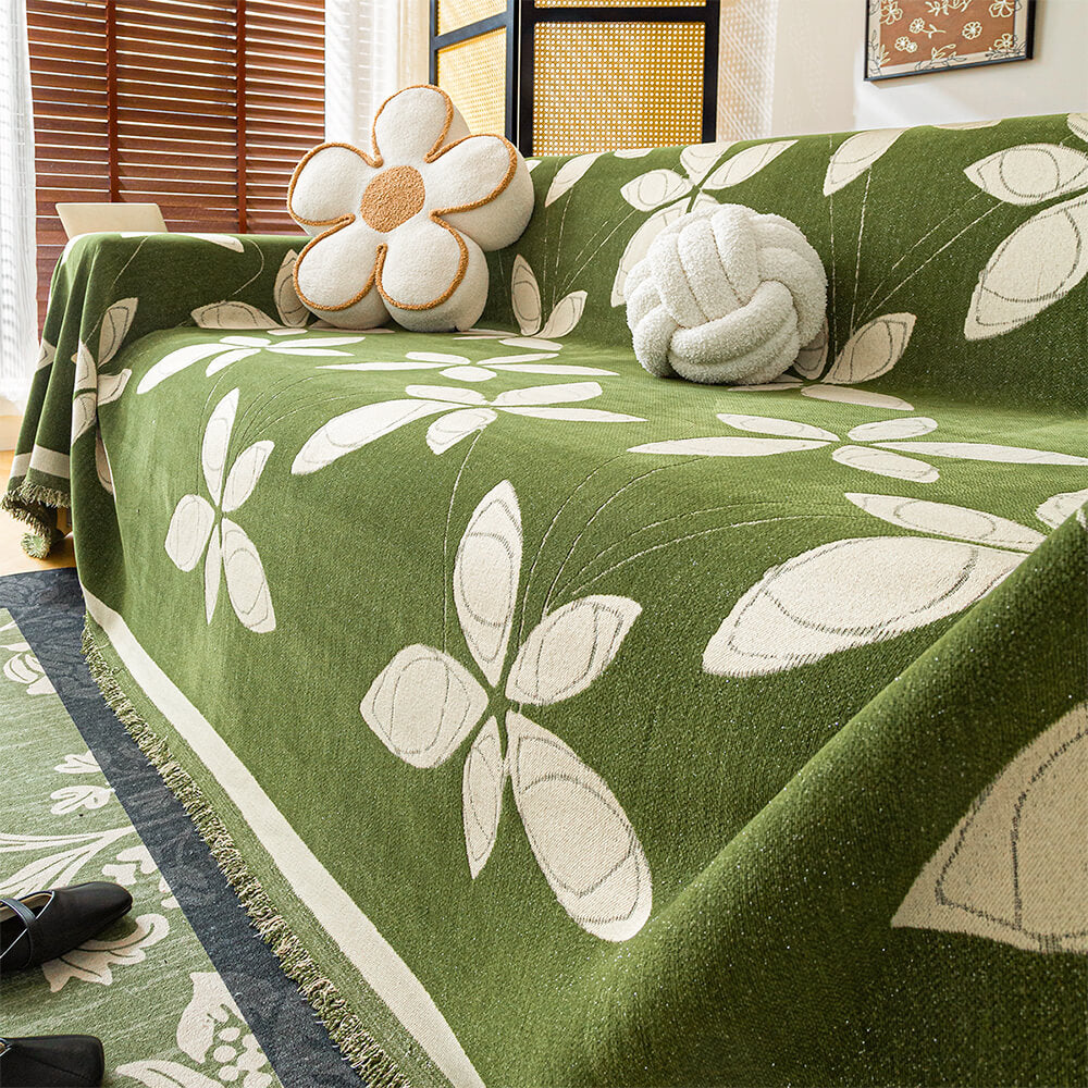 Couverture de canapé élégante en chenille réversible à motifs floraux