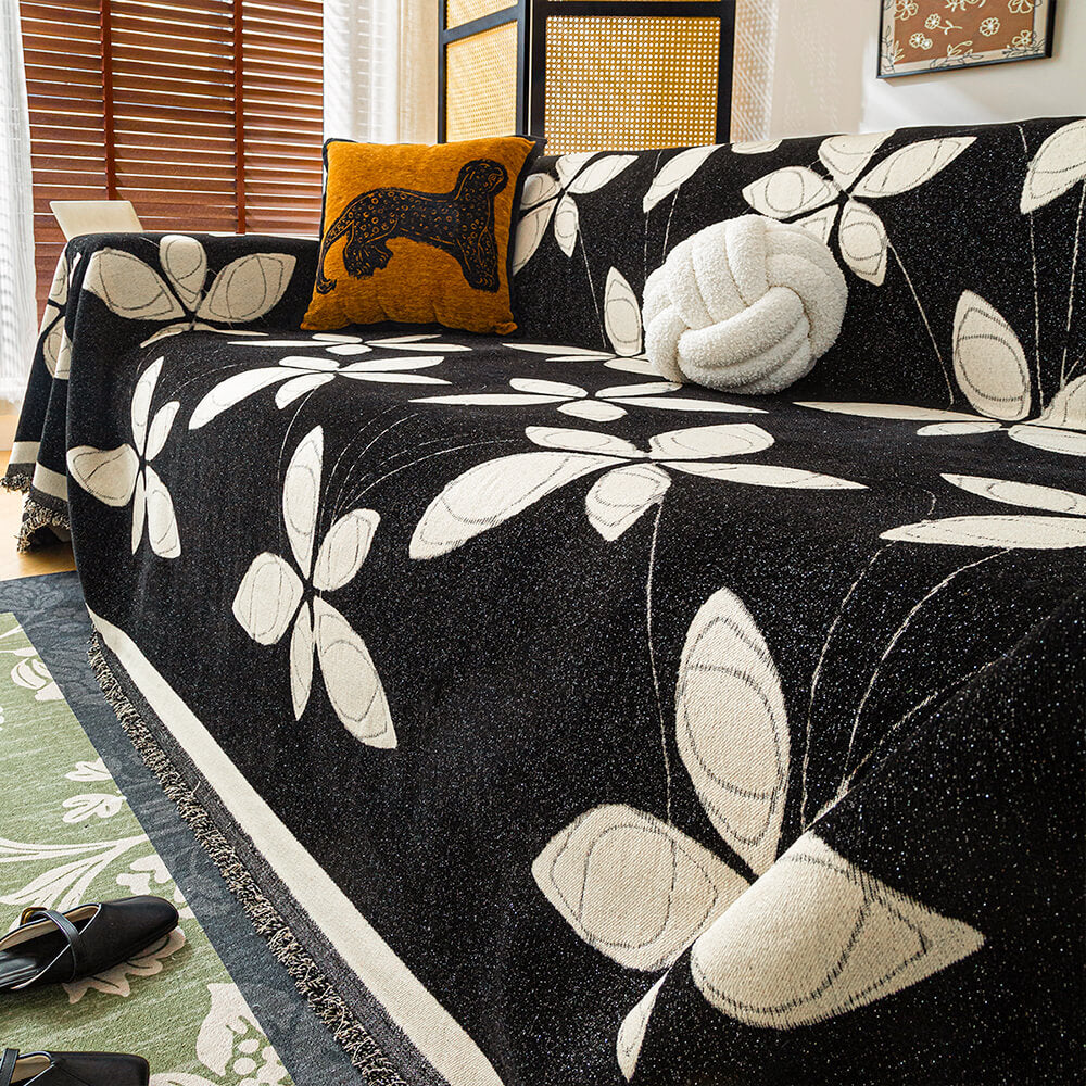 Couverture de canapé élégante en chenille réversible à motifs floraux