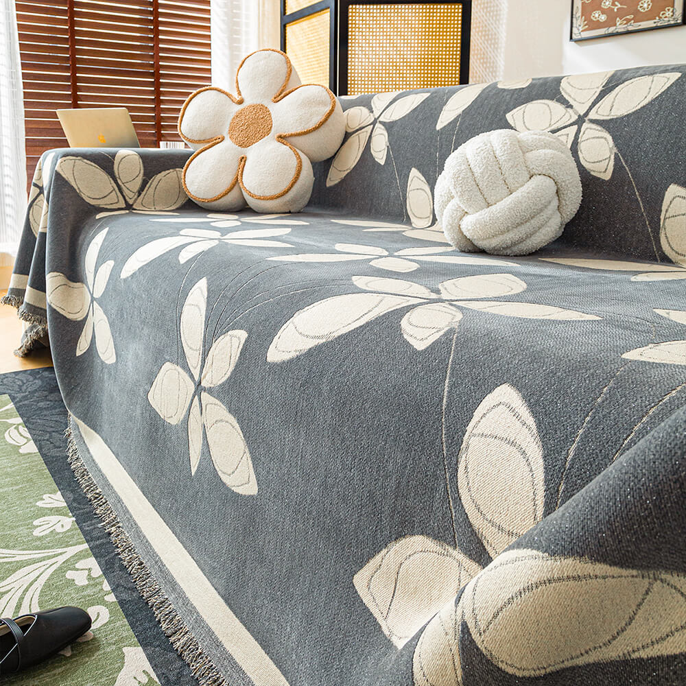 Couverture de canapé élégante en chenille réversible à motifs floraux