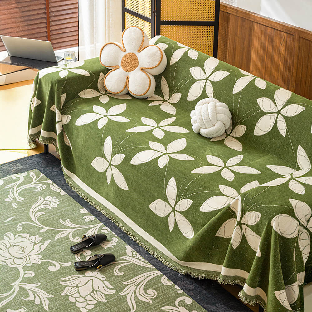 Couverture de canapé élégante en chenille réversible à motifs floraux