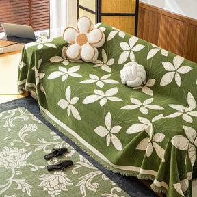 Couverture de canapé élégante en chenille réversible à motifs floraux
