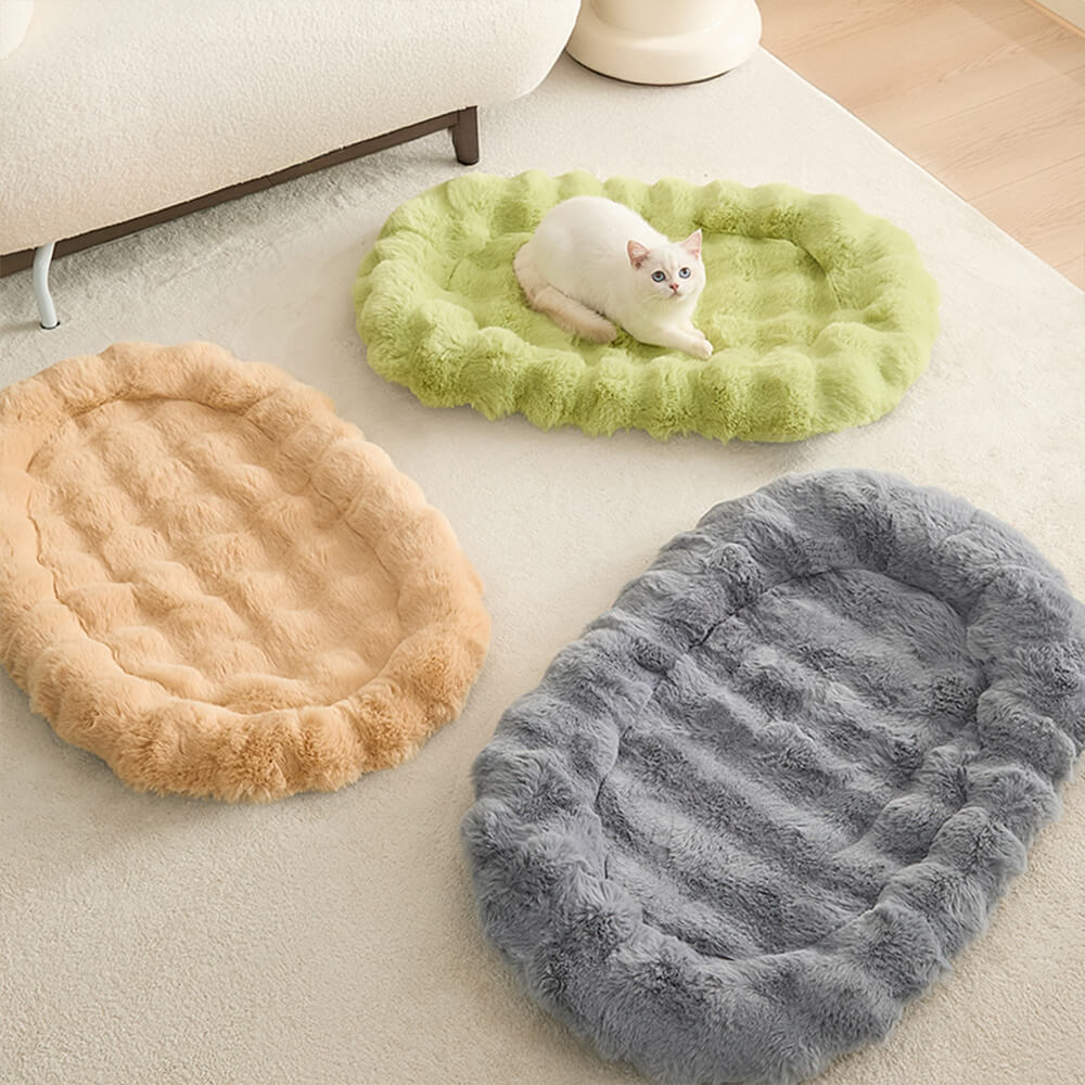 Tapis elliptique multifonctionnel en fausse fourrure de lapin pour chien et chat