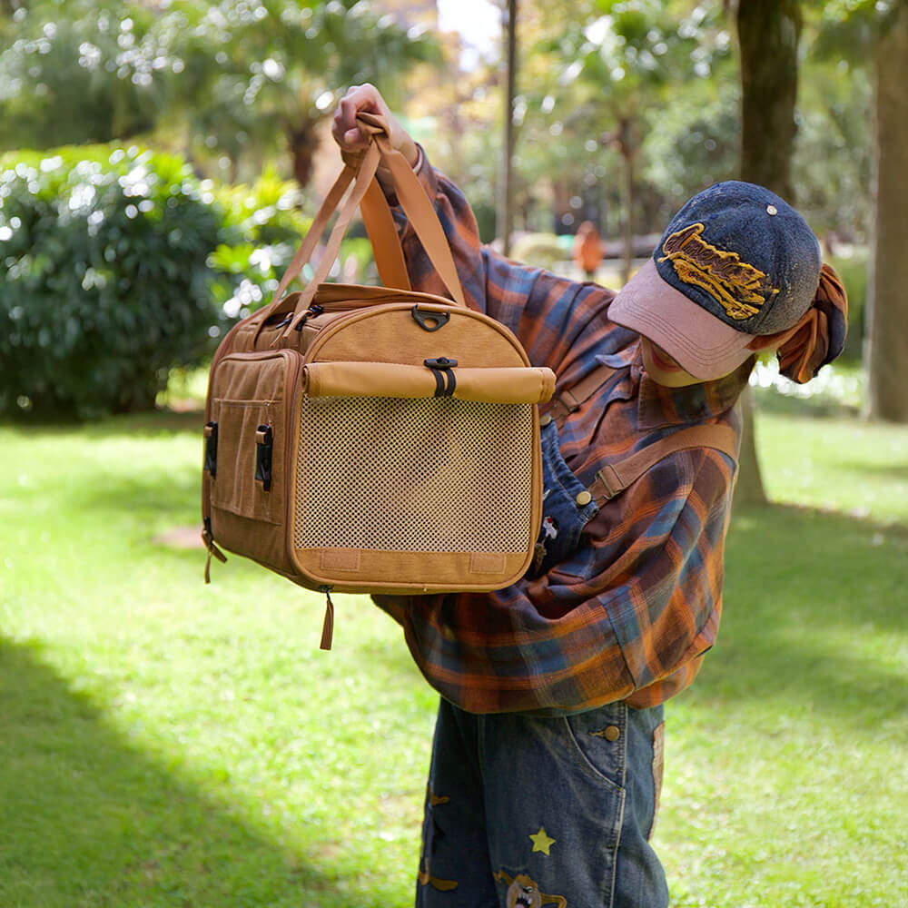 Sac de transport pour chat à bandoulière unique avec large espace extensible