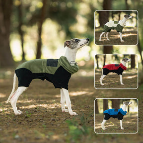 Manteau polaire chaud à quatre pattes pour chien avec col roulé amovible