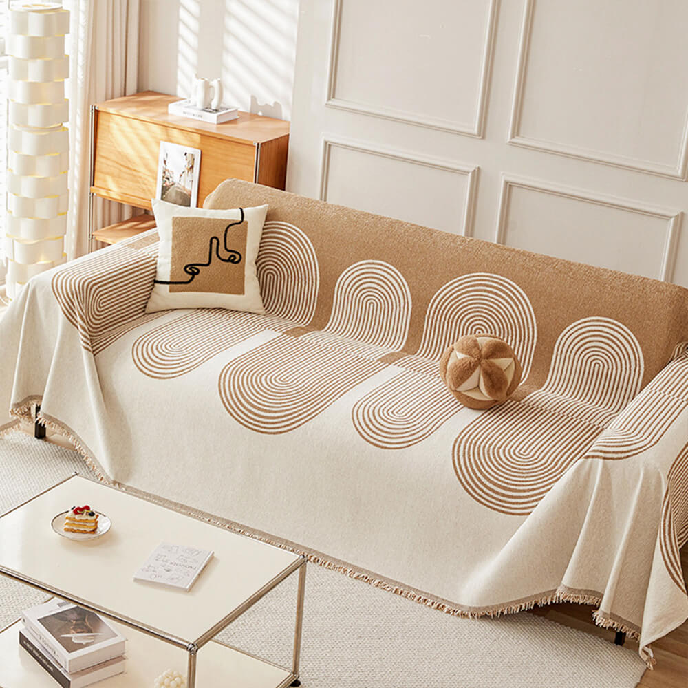 Housse de canapé réversible en chenille à motif géométrique