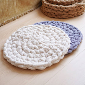 Tapis rond doux en tricot épais fait main pour animaux