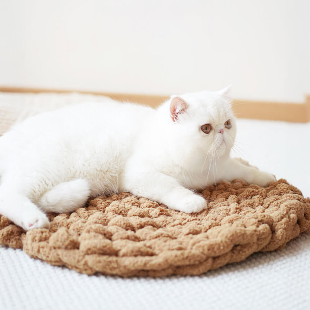 Tapis rond doux en tricot épais fait main pour animaux