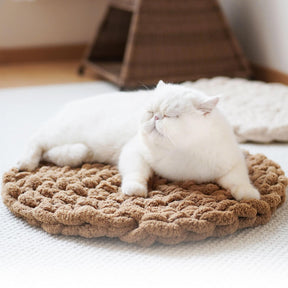 Tapis rond doux en tricot épais fait main pour animaux