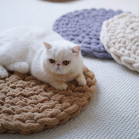 Tapis rond doux en tricot épais fait main pour animaux