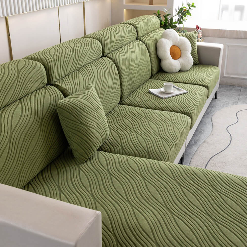 Housse de canapé magique intégrale antidérapante en jacquard à rayures