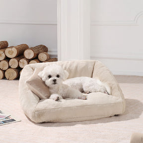 Grand canapé-lit double en peluche rose pour chien avec coussin