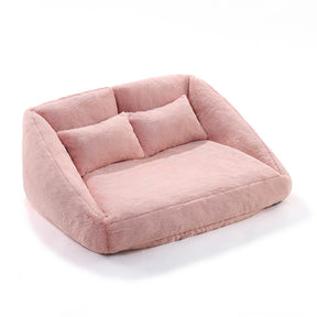 Grand canapé-lit double en peluche rose pour chien avec coussin