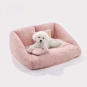 Grand canapé-lit double en peluche rose pour chien avec coussin