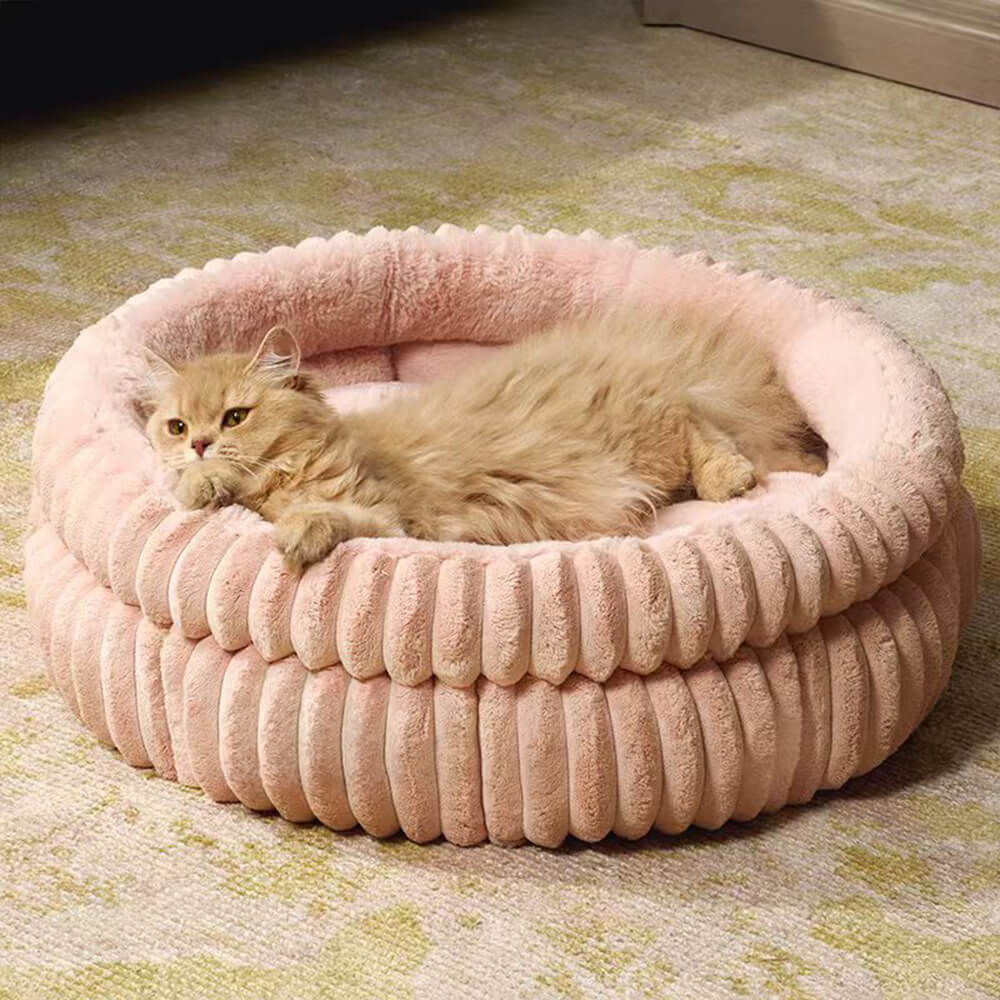 Lit rond minimaliste en fausse fourrure de lapin pour chien et chat en velours doux