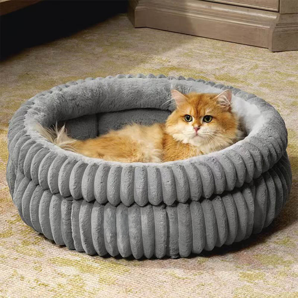 Lit rond minimaliste en fausse fourrure de lapin pour chien et chat en velours doux