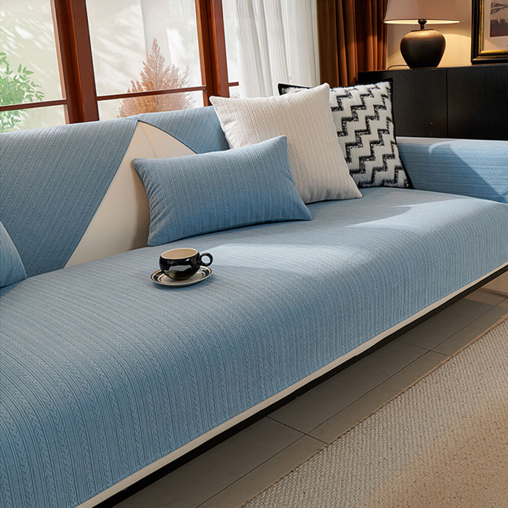 Housse de canapé en chenille rayée coloris blé imperméable style minimaliste