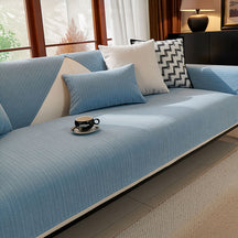 Housse de canapé en chenille rayée coloris blé imperméable style minimaliste