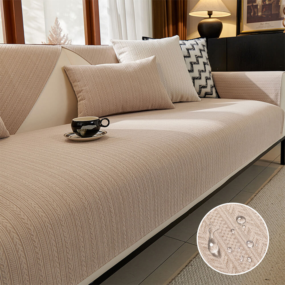 Housse de canapé en chenille rayée coloris blé imperméable style minimaliste