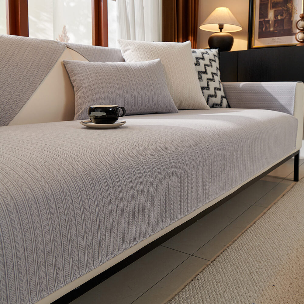 Housse de canapé en chenille rayée coloris blé imperméable style minimaliste