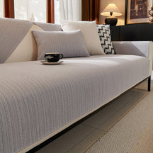 Housse de canapé en chenille rayée coloris blé imperméable style minimaliste