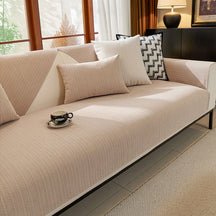 Housse de canapé en chenille rayée coloris blé imperméable style minimaliste