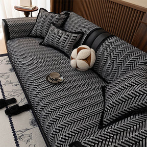 Housse de canapé en chenille chevron chic et moderne anti-rayures et antidérapante